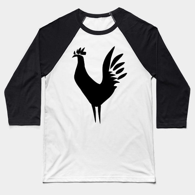 Black Rooster Tribal Chicken Baseball T-Shirt by Griffelkinn